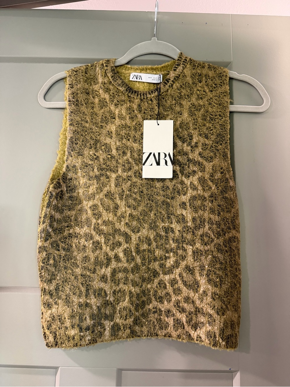 Zara Olive Leopard-Print Sleeveless Knit Tank